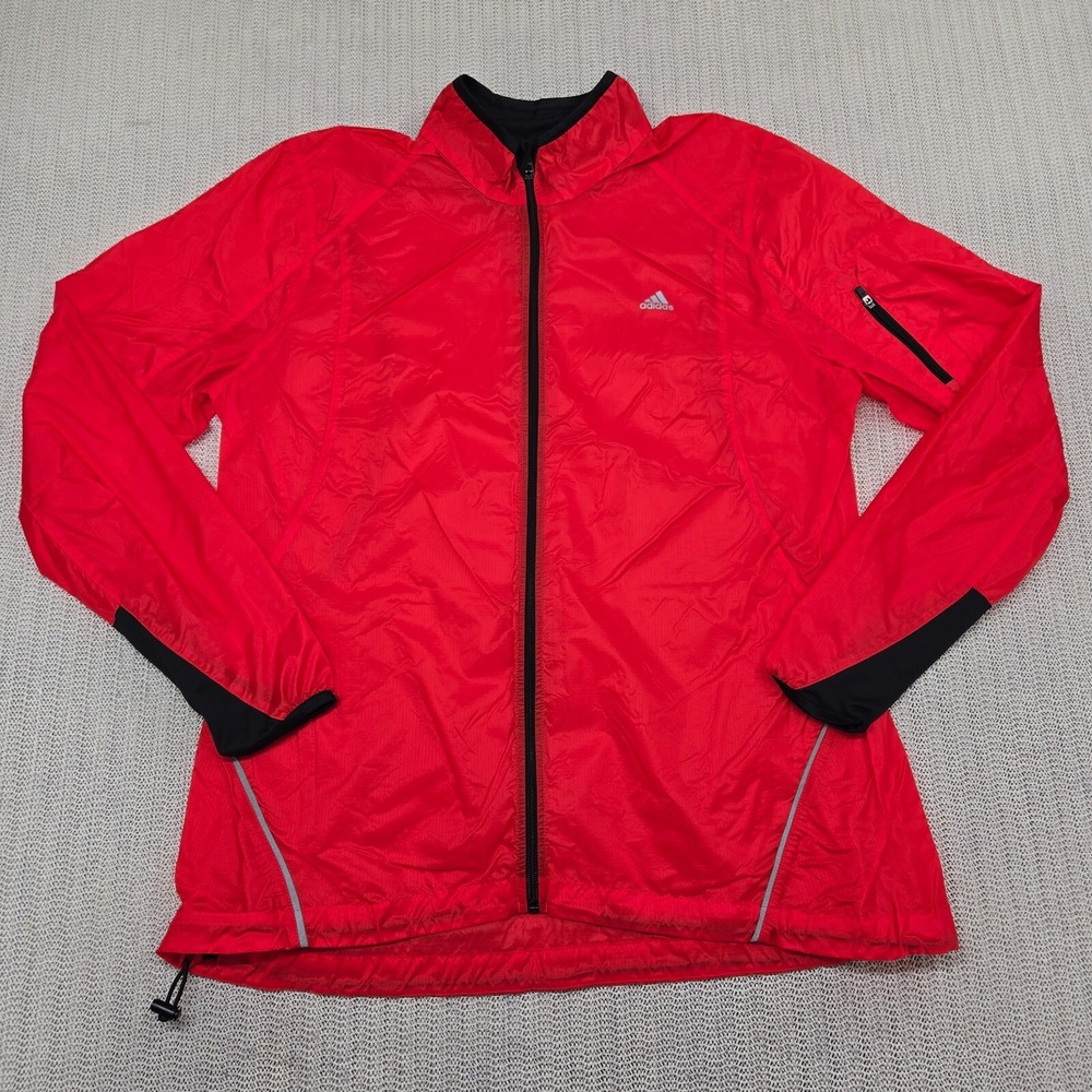 Adidas Jacket Mens Large Red Full Zip Nylon Rip Stop Lightweight Windbreaker